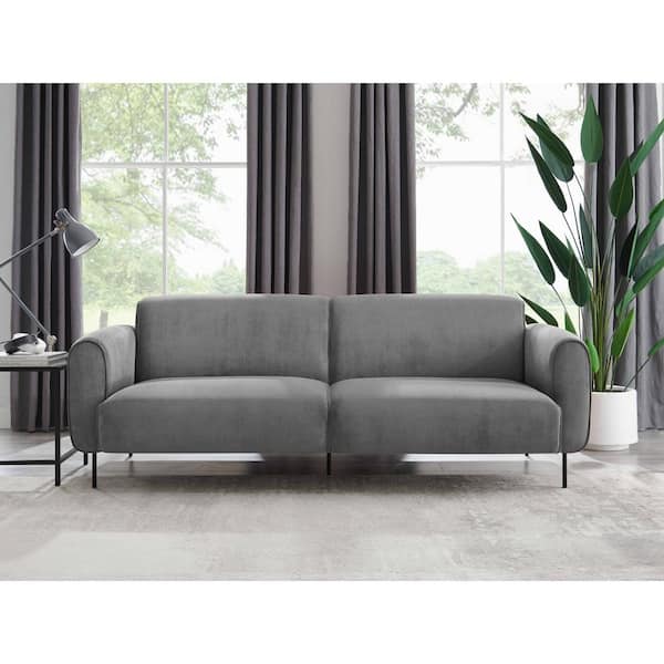 MINIMORE Cudal 83.9 in. W Round Arm Polyester Mid-Century 3-Seat Straight Sofa with Metal Legs in Gray