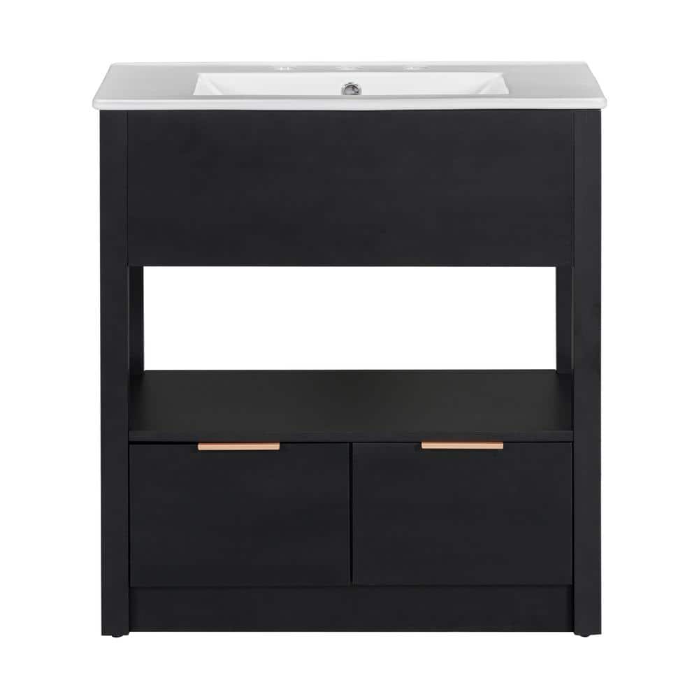 30 in. W x 18.3 in. D x 32.5 in. H Freestanding Bath Vanity in Black with W