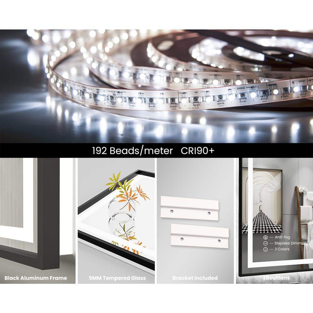 Oversized Matte Black Aluminum Frameless LED Vanity Mirror