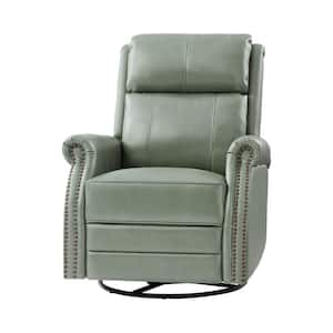 Sonia Transitional Sage 30.5 in. Wide Genuine Leather Manual Rocking Recliner with Metal Base and Rolled Arms