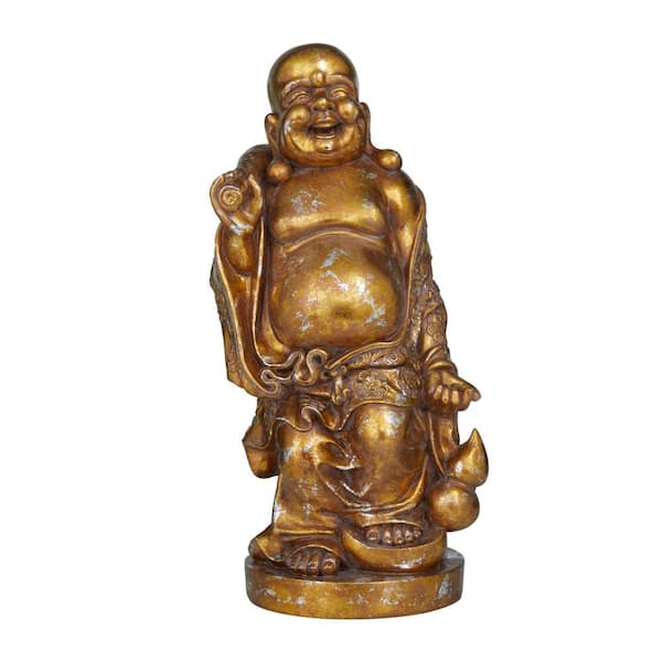 Litton Lane Bronze Polystone Meditating Buddha Sculpture with Engraved Carvings and Relief Detailing