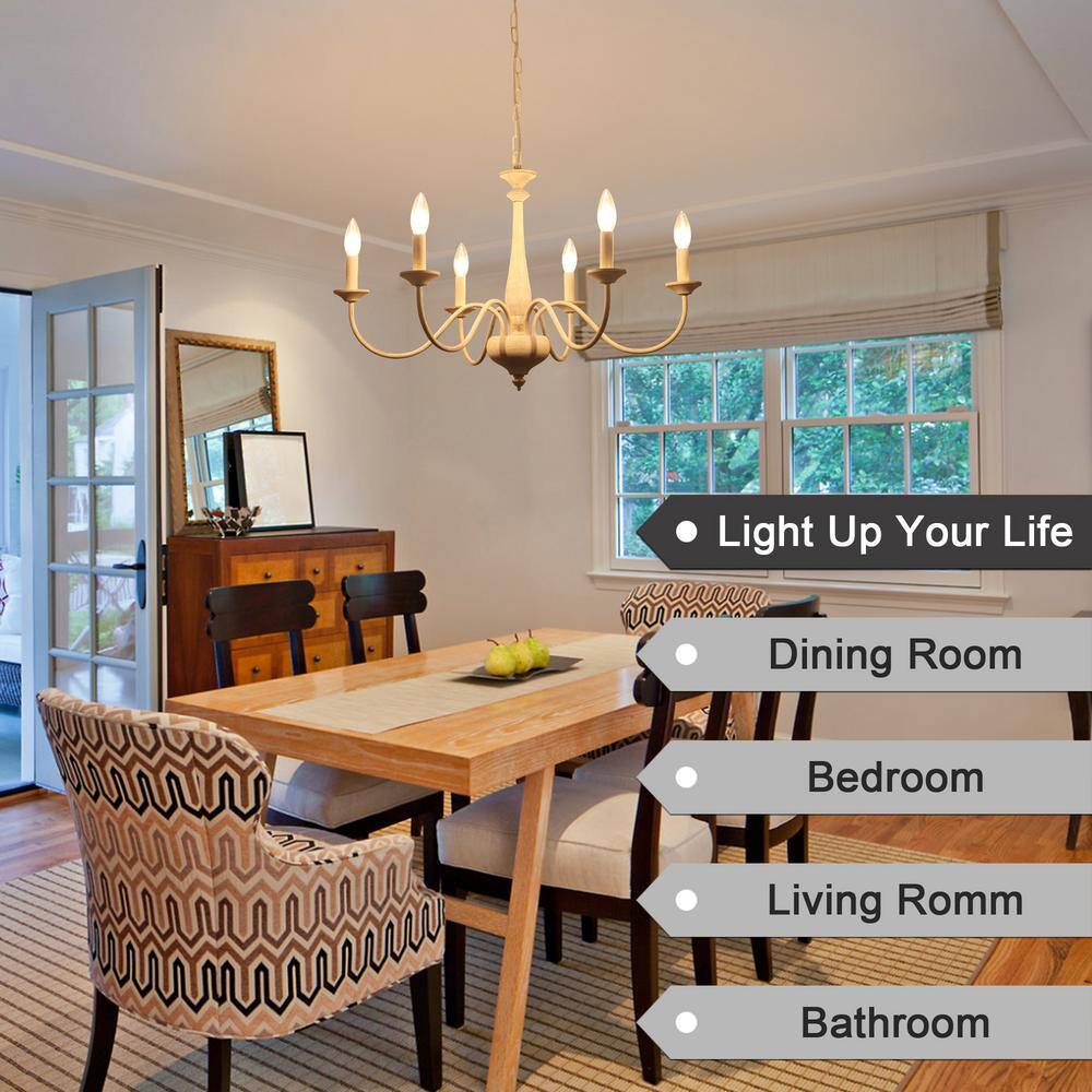 Distressed Cream 6-Light Candle Style Metal Chandelier