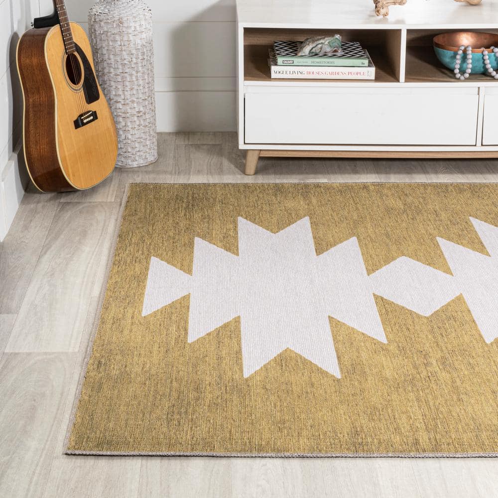 Chayton 8' x 10' Yellow and Cream Geometric Washable Area Rug