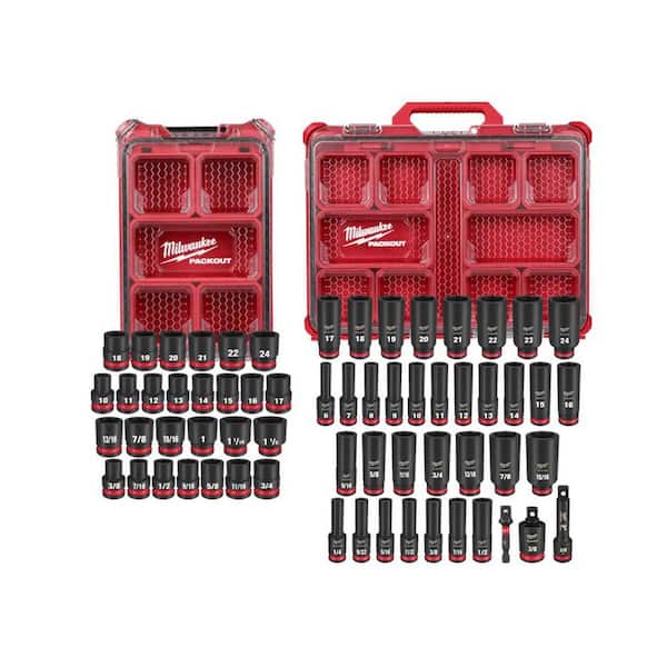 SHOCKWAVE Impact-Duty 1/2 in. Drive Metric & SAE Standard Impact PACKOUT Socket Set (27-PC) w/ 36-PC 3/8 in Socket Set