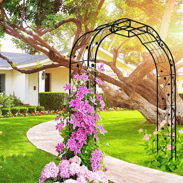 W 74.4 in. x H 98.4 in. Metal Outdoor Garden Rose Arch, Garden Trellis Climbing Plant Support Rose Arch, Black