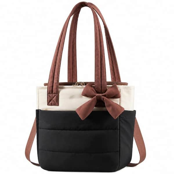 Black Cream Brown Insulated Lunch Bag with 16L Capacity, Leakproof Liner, Shoulder Strap and Tumbler Pocket
