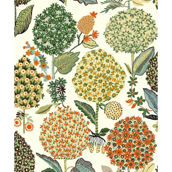 NextWall 30.75 sq. ft. Melon and Spruce Blooming Bulbs Vinyl Peel and Stick Wallpaper Roll