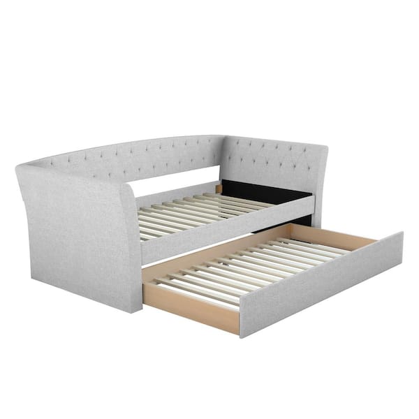 Boyd Sleep New Castle Twin Size Daybed with Wheeled Trundle, Off White Linen, Tufted Upholstery