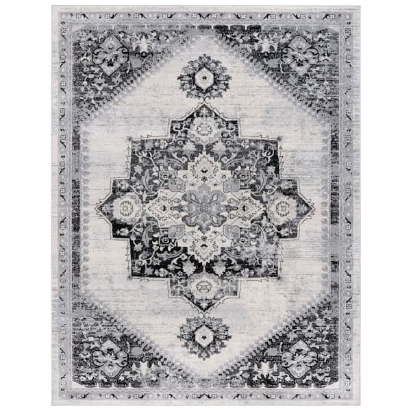 Brentwood 9 ft. x 12 ft. Gray/Black Medallion Traditional Area Rug