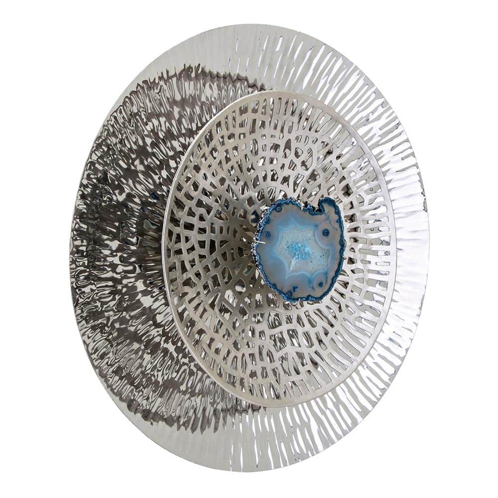 Silver and Blue Agate Textured Wall Art Discs Set