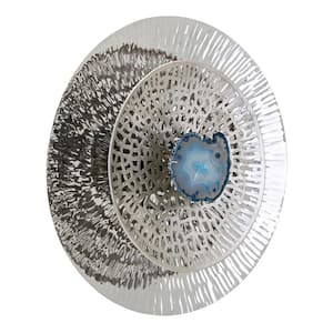 Silver and Blue Metal Decorative Wall Art Discs (Set of 3)