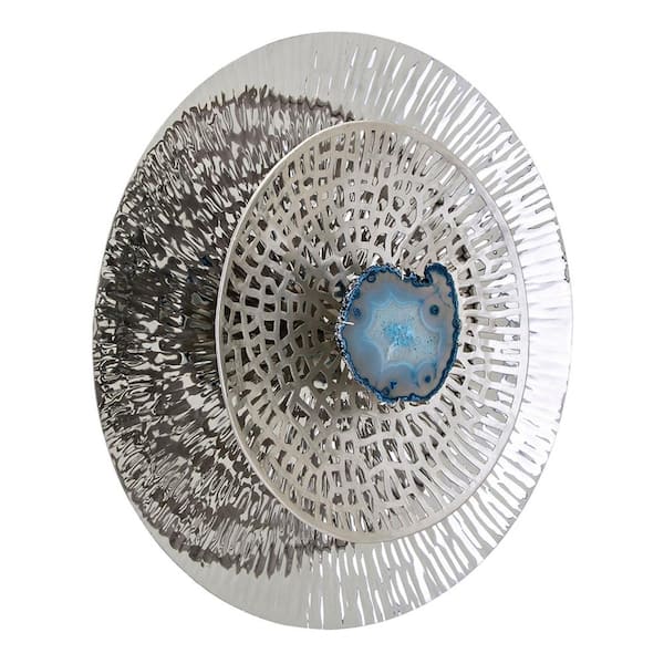 Benjara Silver and Blue Metal Decorative Wall Art Discs (Set of 3 ...