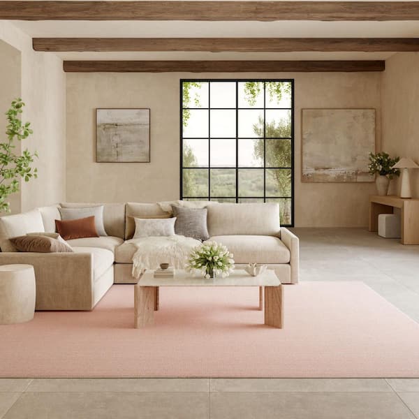 Textured Home Ivory Rose 8 ft. x 10 ft. All-over design Contemporary Area Rug