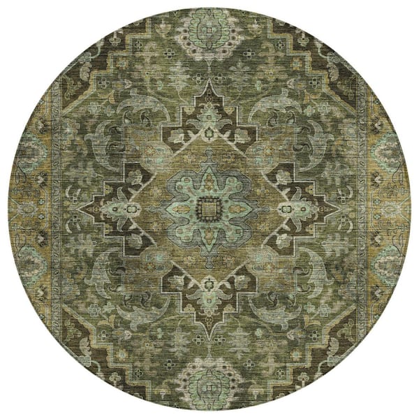 Chantille Machine Washable Indoor/Outdoor Abstract ACN2165 Olive 8 ft. x 8 ft. Area Rug