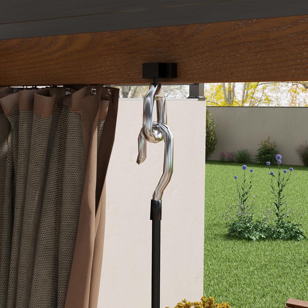 Gray and Natural Aluminum Pergola with Canopy and Curtains