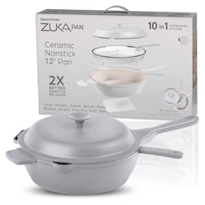 Zuka Everyday Pan 4.25 qt. Ceramic 10 in 1 Nonstick Multi-Functional Saute Pan with Lid, Nylon Spoon, & Steamer Basket