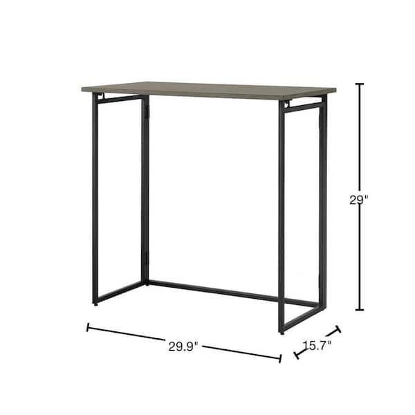 30 in. Rectangular Black Metal Folding Writing Desk with Grey Wood Top