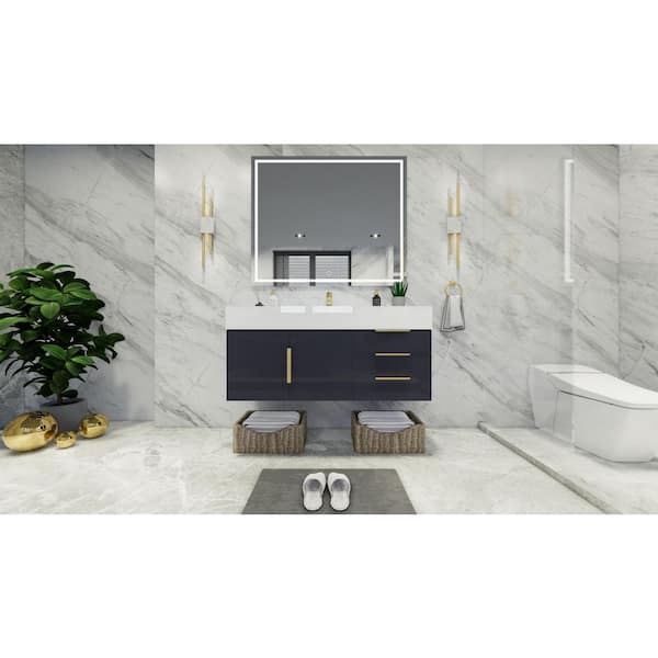 BV Better Vanity Bethany 47 in. W x 20 in. D x 22 in. H Single Sink Floating Bath Vanity in Gloss Gray with White Acrylic Top