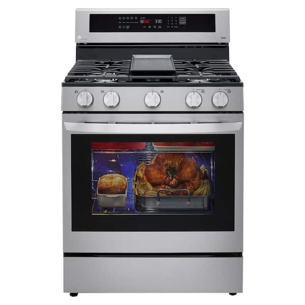 LG Electronics 5.8 cu. ft. Smart Wi-Fi Enabled True Convection InstaView Gas Range Oven with Air Fry in Printproof Stainless Steel