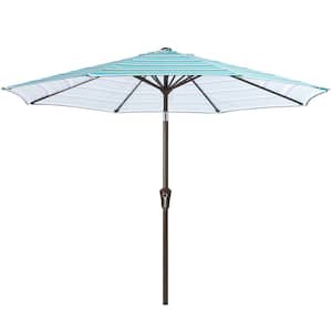 Air Vented 9 ft. Alloy Steel Market Solar Tilt Half Patio Umbrella in Blue And Green Stripe