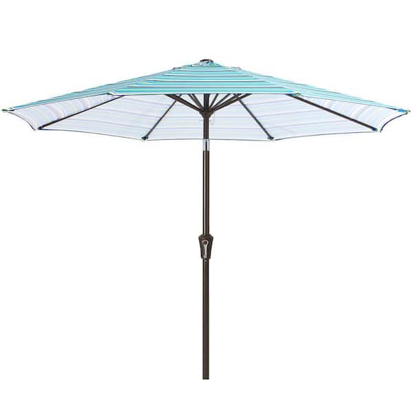 Unbranded Air Vented 9 ft. Alloy Steel Market Solar Tilt Half Patio Umbrella in Blue And Green Stripe