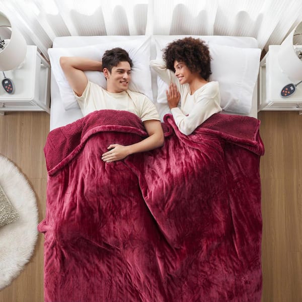 80 in. x 84 in. Heated Microlight to Berber Red Full Blanket