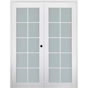 Smart Pro 36 in. x 80 in. Left Handed Active 10-Lite Frosted Glass Polar White Wood Composite Double Prehung French Door