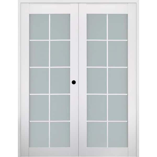 Belldinni Smart Pro 36 in. x 80 in. Left Handed Active 10-Lite Frosted Glass Polar White Wood Composite Double Prehung French Door