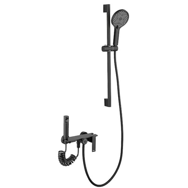 Single Handle 2-Spray Wall Mounted Bathtub Faucets Tub and Shower Faucet Filler with Diverter 2.4 GPM in Black