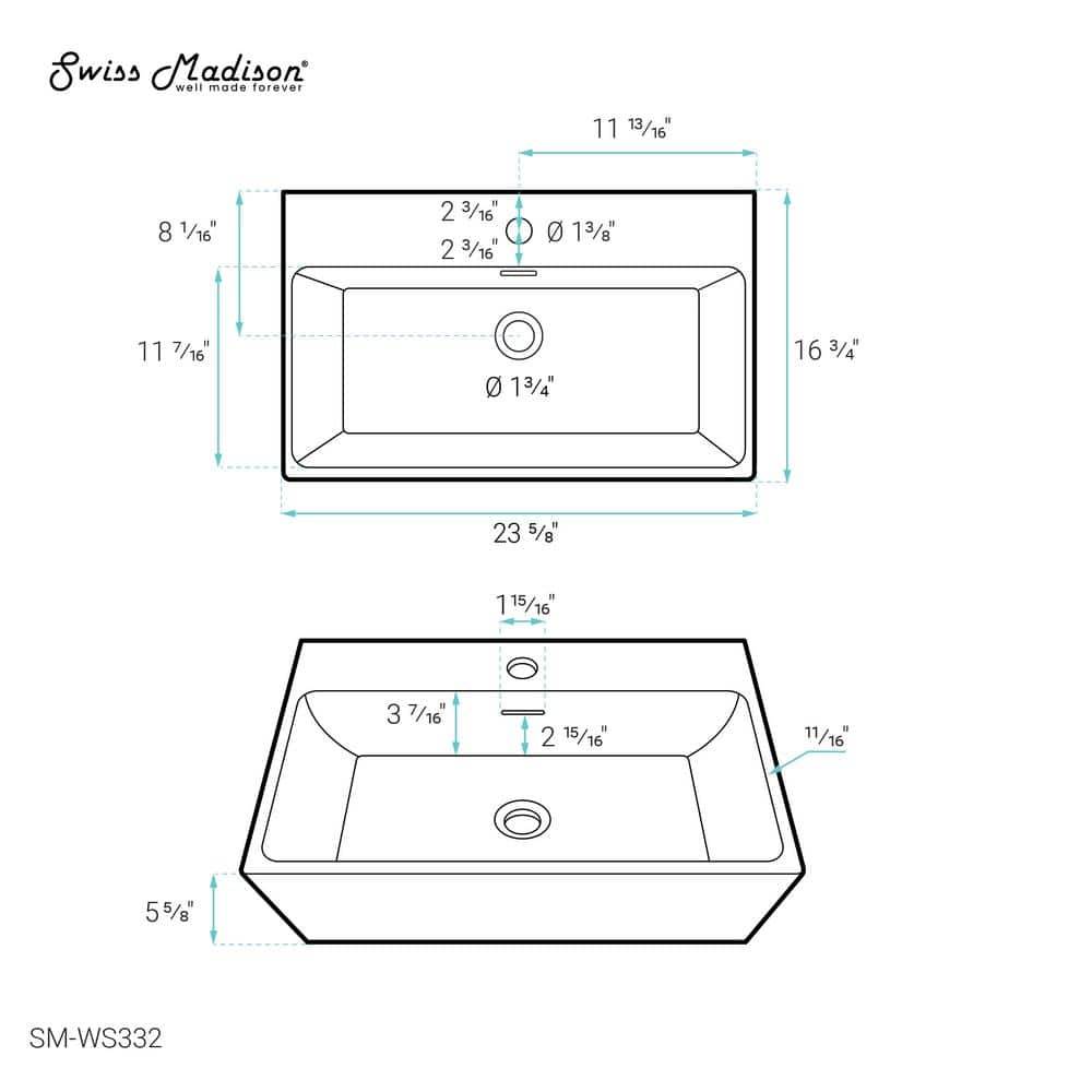 Claire 24" Glossy White Ceramic Wall-Mount Bathroom Sink