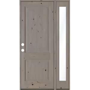 44 in. x 96 in. Knotty Alder 2-Panel Right-Hand/Inswing Clear Glass Grey Stain Wood Prehung Front Door w/Right Sidelite
