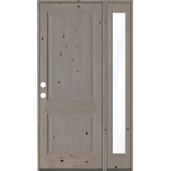 Krosswood Doors 50 in. x 96 in. Knotty Alder 2-Panel Right-Hand/Inswing Clear Glass Grey Stain Wood Prehung Front Door w/Right Sidelite