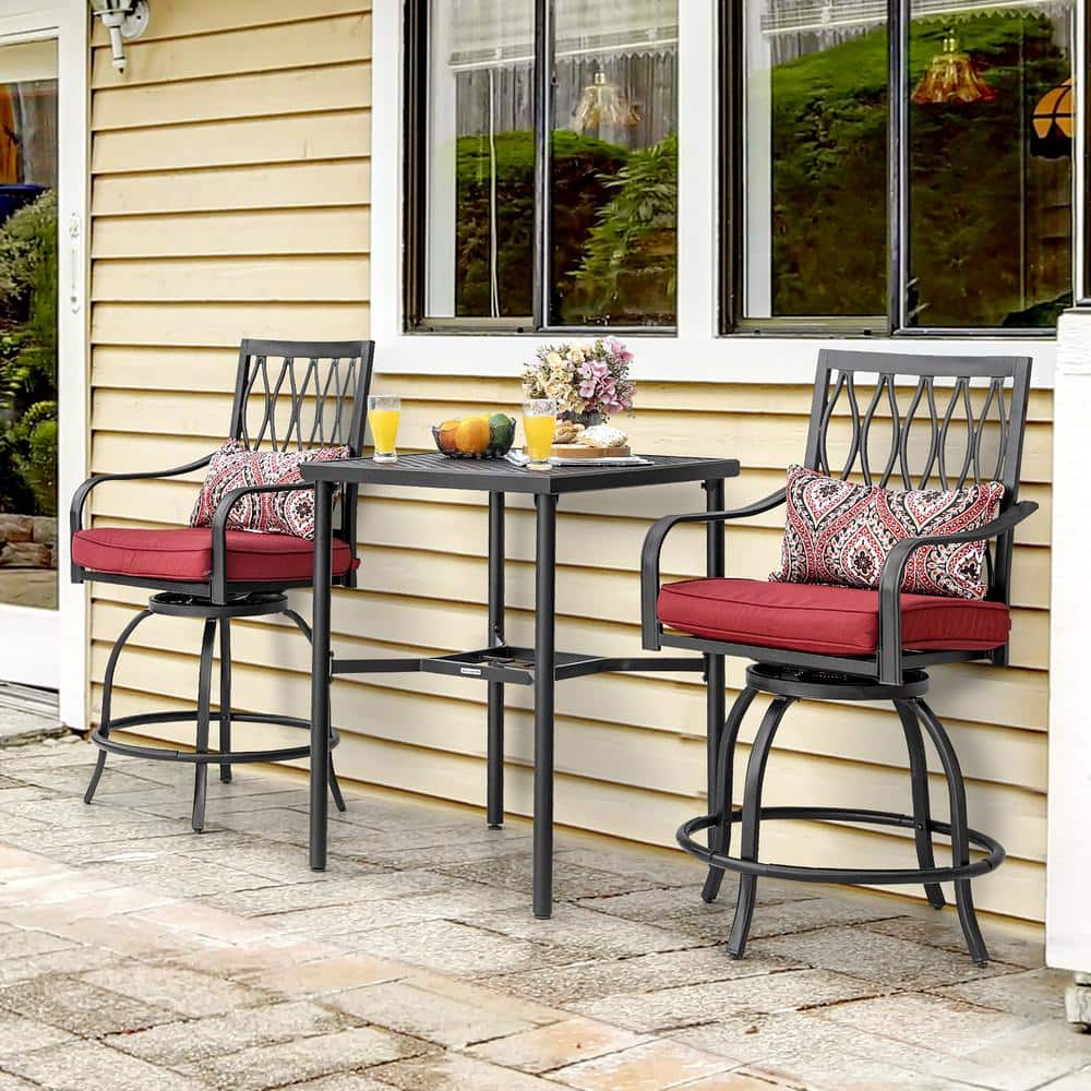Nuu Garden Black 3-Piece Metal Square Table Bar Height Patio