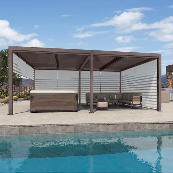 PURPLE LEAF 12 ft. x 20 ft. Bronze Aluminum Louvered Pergola with Adjustable Sunshade Roofs and 1-Long 2-Short Side Roller Shade