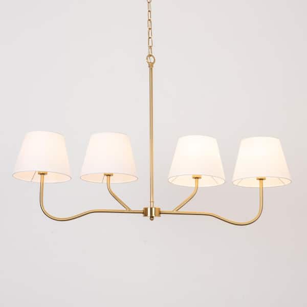 Maxax Well Style 4-light Brass Finish Chandelier With White Linen Lampshades