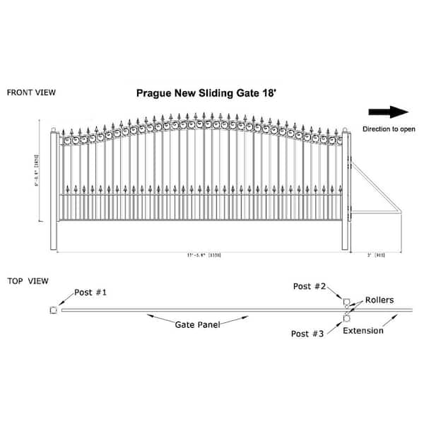 ALEKO Prague Style 18 ft. W x 6 ft. H Black Steel Single Slide Driveway with Gate Opener Fence Gate