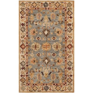 Antiquity Blue/Ivory Doormat 3 ft. x 5 ft. Floral Border Geometric Area Rug