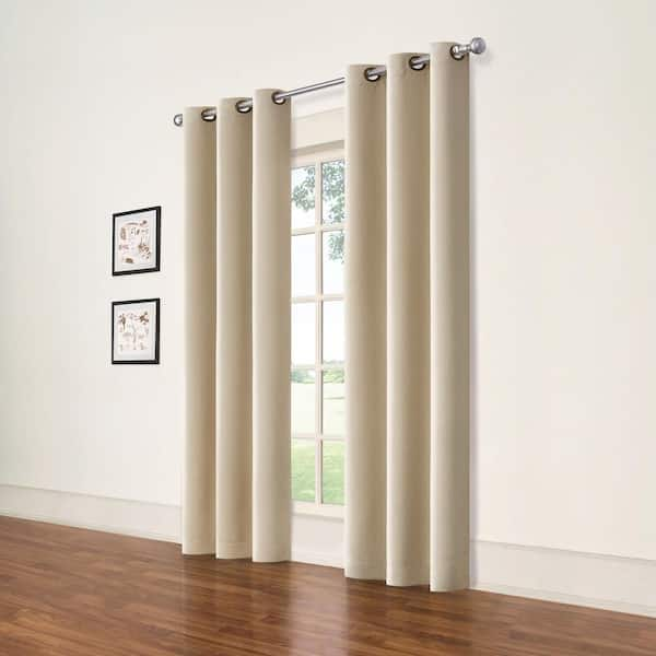 Eclipse Darrell ThermaWeave Natural Solid Polyester 37 in. W x 95 in. L Blackout Pair Rod Pocket Curtain Panel