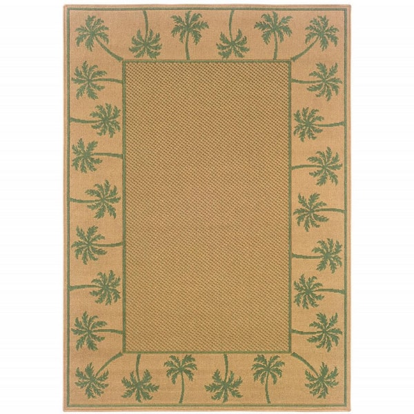 Beige 7 ft. x 10 ft. Loomed Border Polypropylene Rectangle Indoor/Outdoor Area Rug