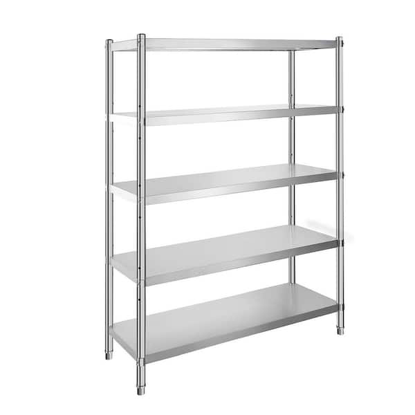 SVOPES Sliver Stainless Steel, 18 in. Kitchen Prep Table with 5-Tier Adjustable Storage Unit, Heavy Duty Shelving Rack