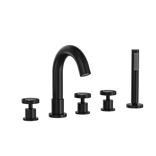 Aosspy Modern -Handle Deck-Mount Roman Tub Faucet with Handshower in Matte Black