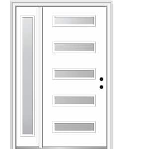 Davina 48 in. x 80 in. Left-Hand Inswing 5-Lite Frosted Glass Primed Fiberglass Prehung Front Door on 4-9/16 in. Frame