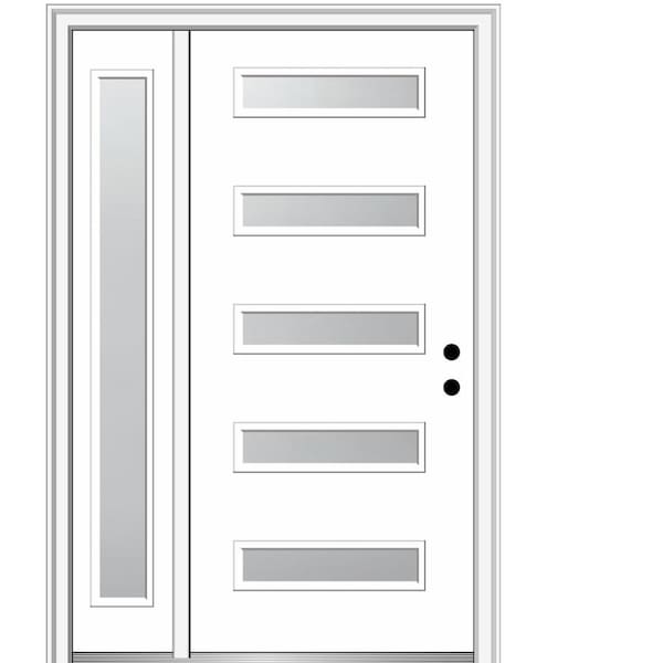 MMI DOOR Davina 48 in. x 80 in. Left-Hand Inswing 5-Lite Frosted Glass Primed Fiberglass Prehung Front Door on 4-9/16 in. Frame