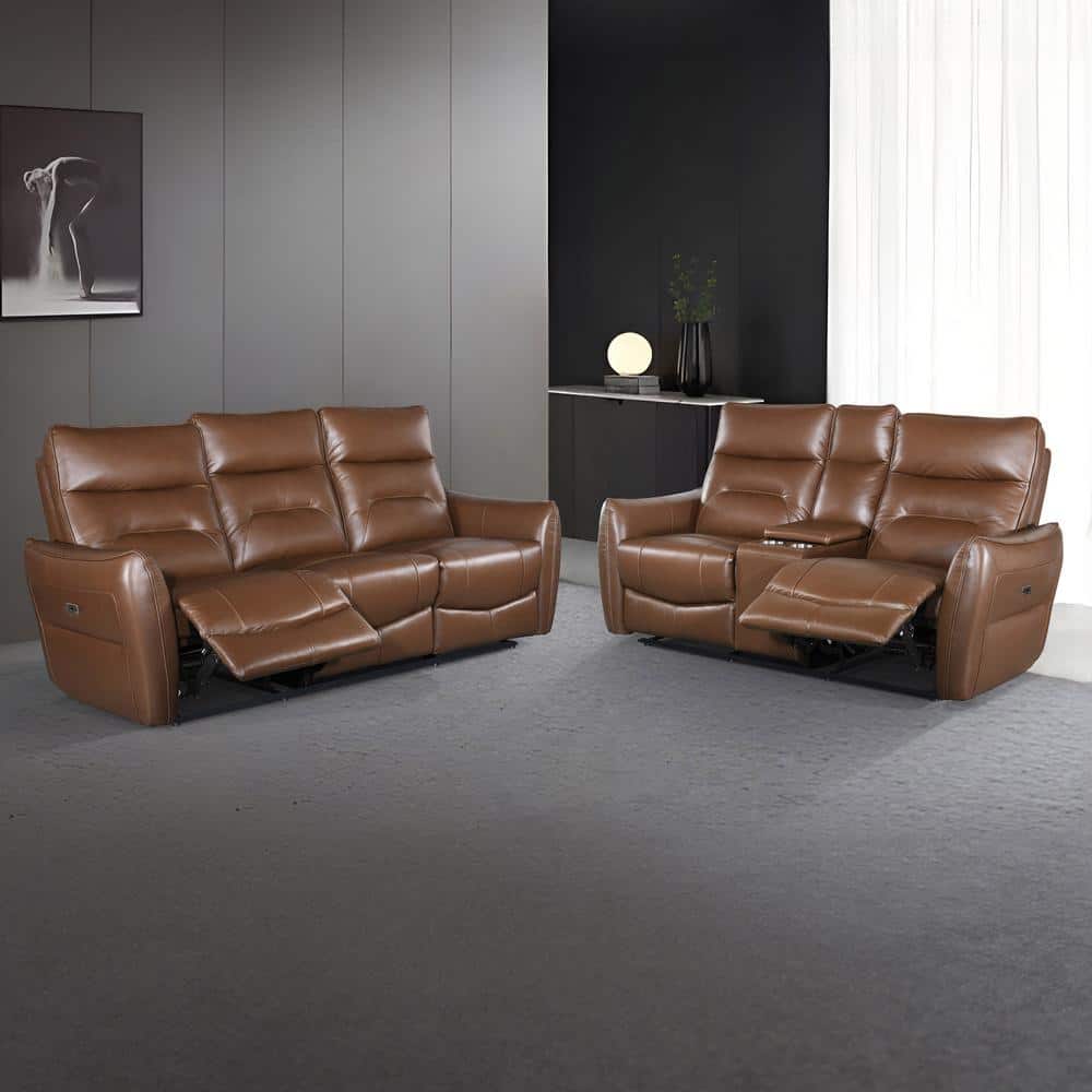 Furniture of America Amanda 2-Piece Caramel Brown Leather Match