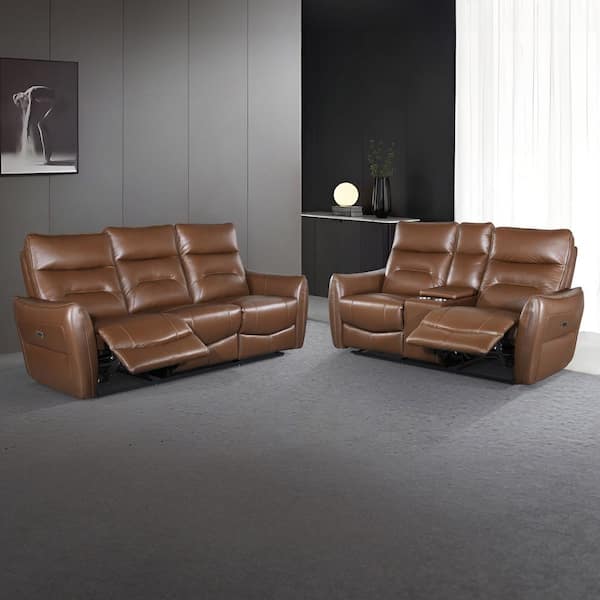 Amanda 2-Piece Caramel Brown Leather Match Living Room Set