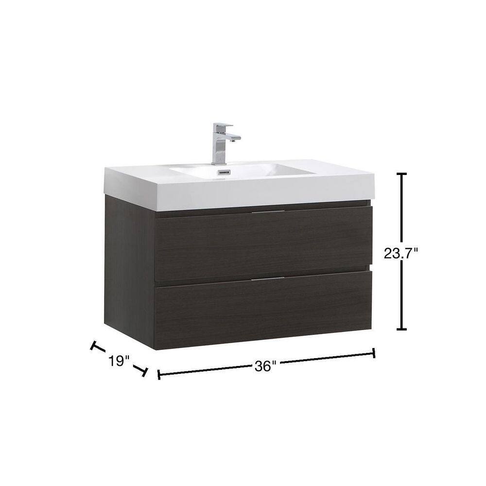 Gray Oak 36" Wall-Mount Modern Bathroom Vanity with Acrylic Top