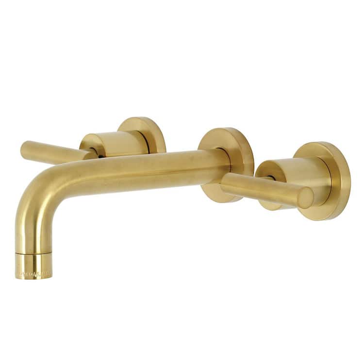 Kingston Brass Manhattan 2-Handle Wall Mount Bathroom Faucet in Brushed Brass