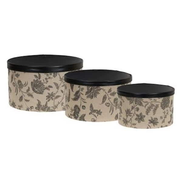 HOUSEHOLD ESSENTIALS 1.0 Gal. and 1 2 Qt. Round Storage Box Set in Tan and Black 3 Piece 619 1