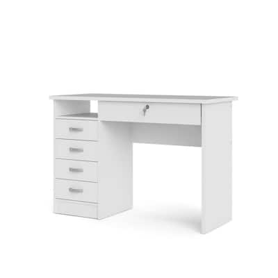 43 in. Rectangular White 5 Drawer Writing Desk with Locking Feature