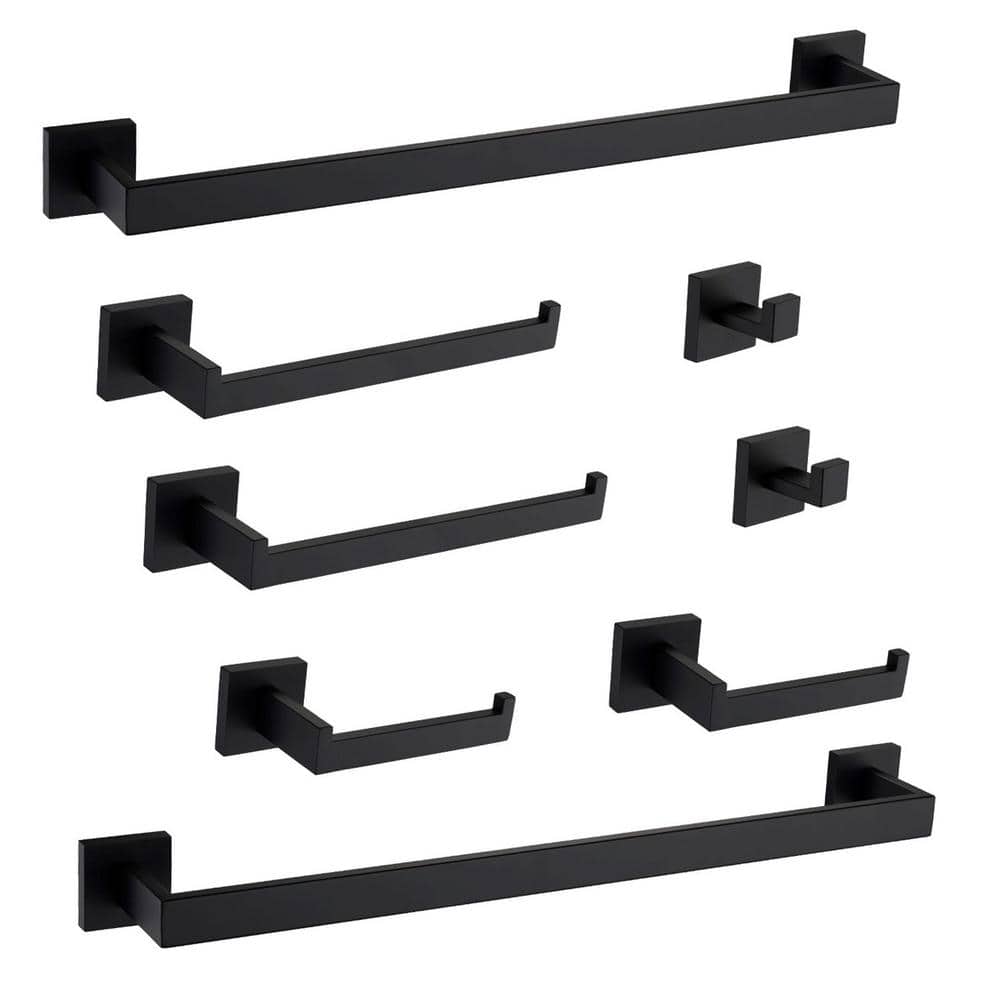 8-Piece Bathroom Hardware Set Stainless Steel Matte Black